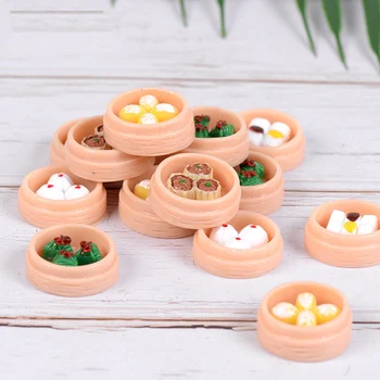 10 ADET Mini Gıda Baozi Mutfağı Minyatür Dollhouse Süs 3D Modeli Heykelcik Zanaat dekor vazosu Dekorasyon DIY Aksesuarları