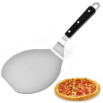 Anti-haşlanma Pizza Kürek Ahşap Saplı Yuvarlak Kürek Spatula Paslanmaz Çelik Kek Pasta Pişirme Aracı Mutfak Aksesuarları
